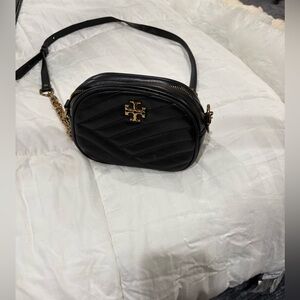 Tory Burch Black Quilted Camera Crossbody with Gold Logo